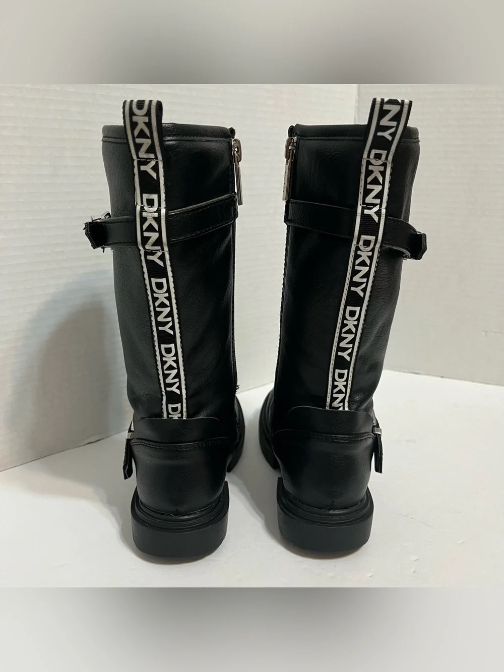 DKNY Black Girls' Mid-Calf Buckle Moto Style Boots EUC Size 12